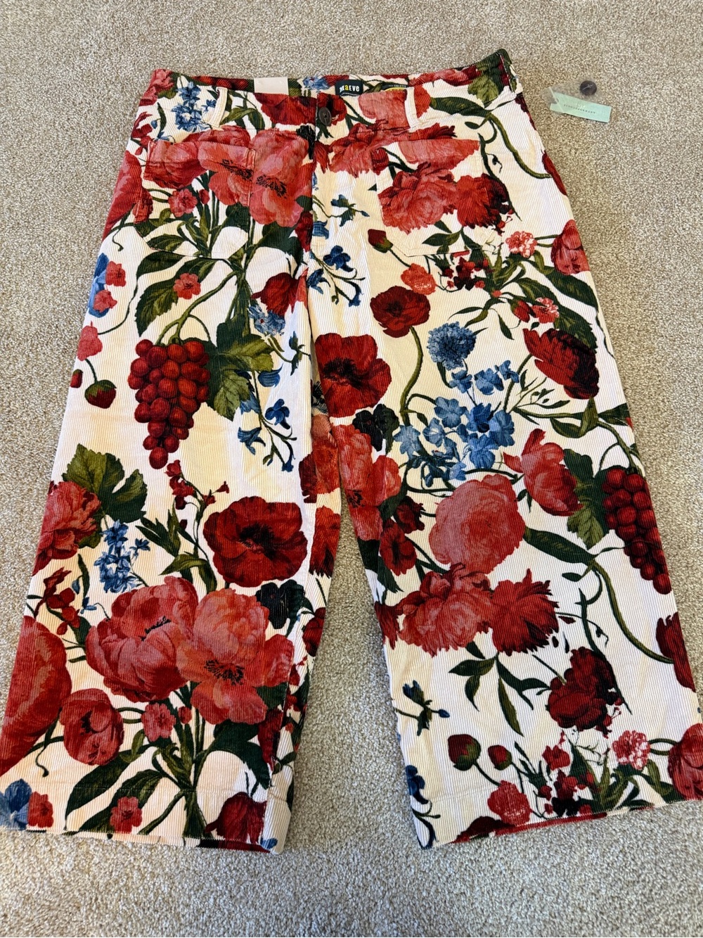 Maeve Anthro Colette wide leg cropped corduroy floral pants size 18W NWT